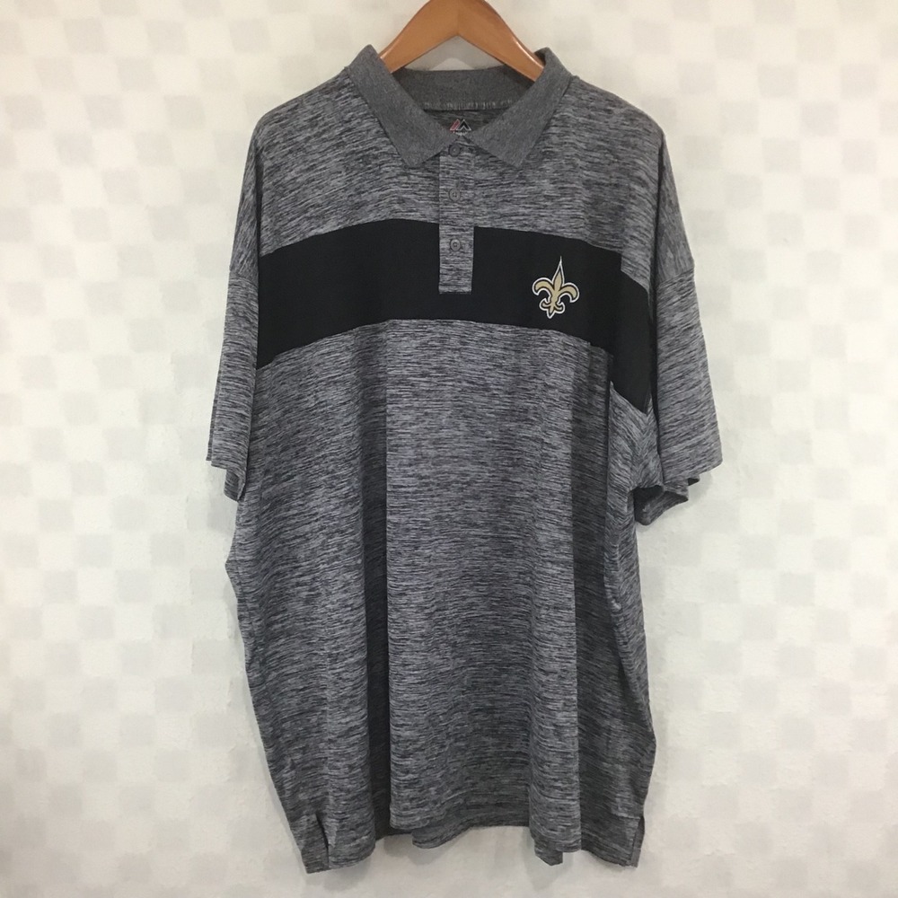 Majestic Mens New Orleans Saints NFL Polo Shirt Grey Space Dye 4XL Fleur-de-lis